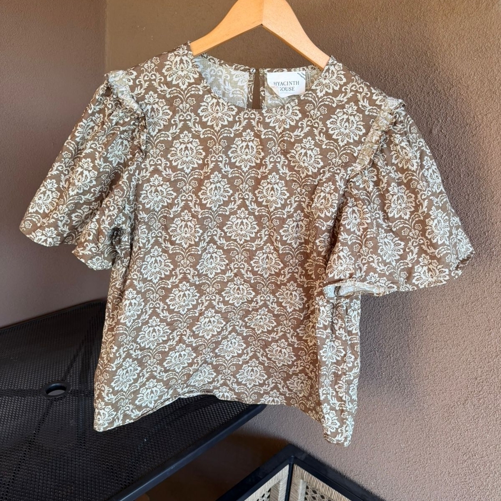 Tuckernuck Hyacinth House Floral Fern Green & Cream Blouse 100% Cotton